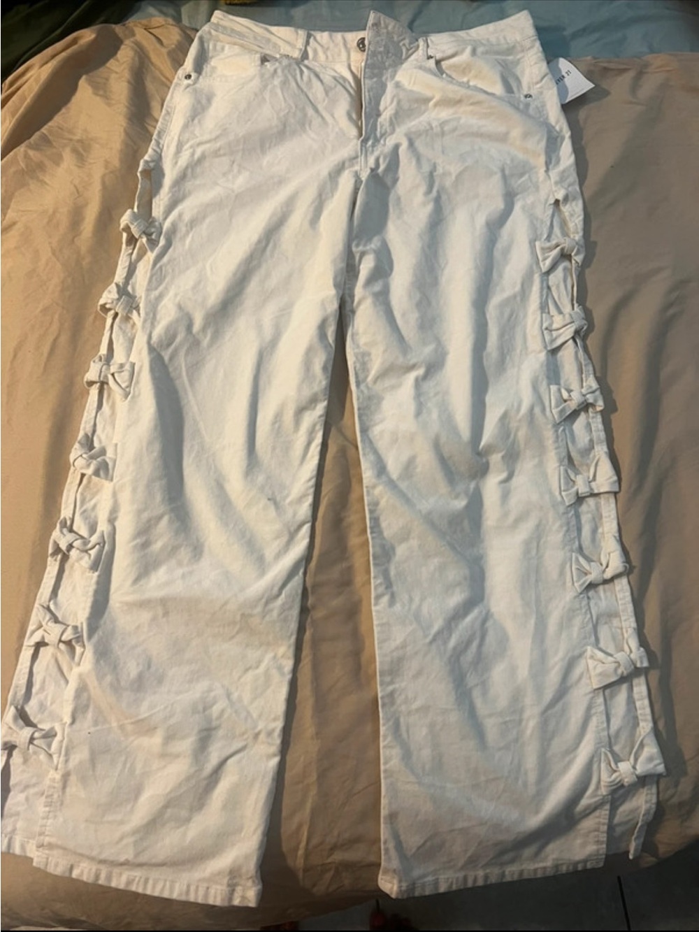 Forever 21 White Wide-Leg Pants with Side Bow Details